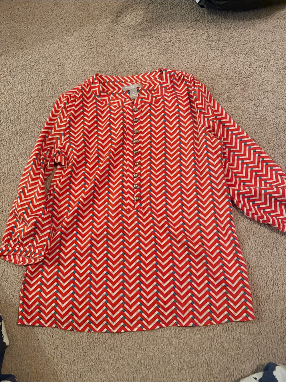 Banana Republic Red Chevron Button-Front Top with Blue & Cream Accents